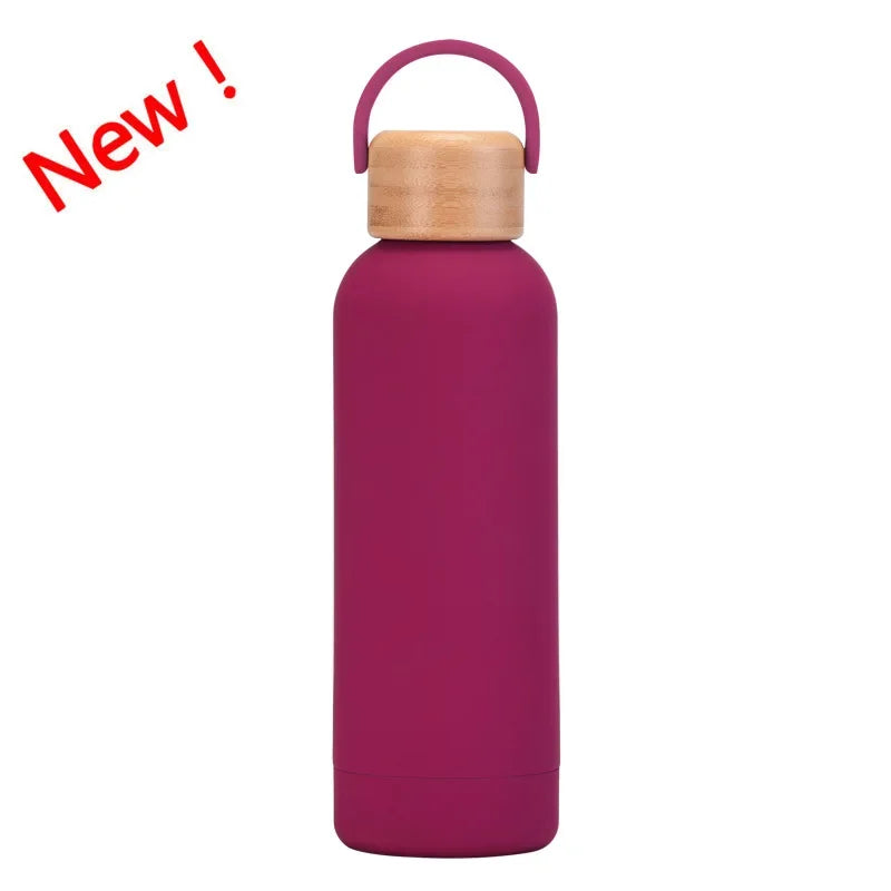 Fuchsia Color 500 ml Stainless Steel Thermos Bottle With Bamboo Lid
