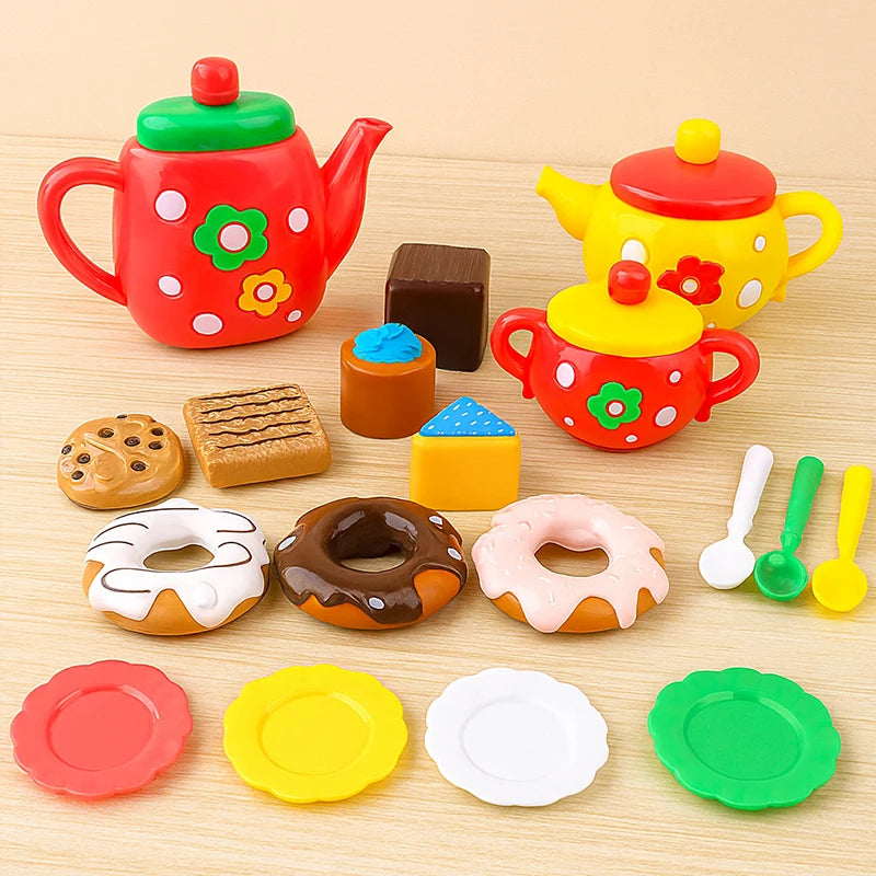 Kids Plastic Afternoon Tea Play Set – 24-Piece Kitchen Toy