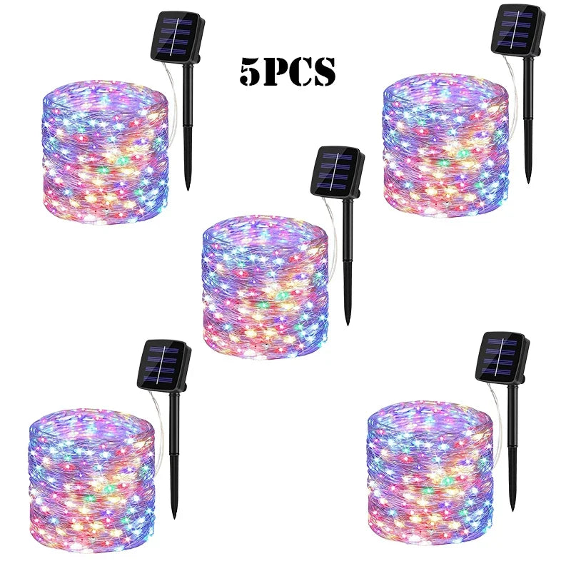 5pcs-multicolour Emitting Color Solar LED Fairy String Lights Outdoor – 8 Modes, IP65