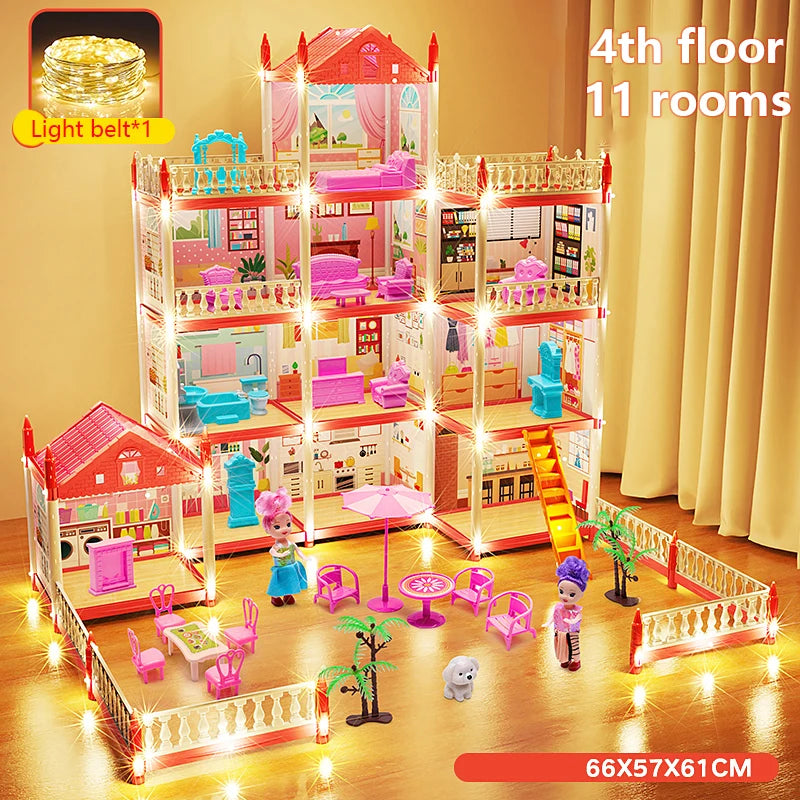 11-Rooms-LED Color DIY 3D Mini Princess Castle House – Assembly Toy with LED