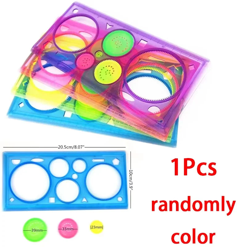 1pc Color Geometry Spirograph Drawing Stencil Art Ruler Set