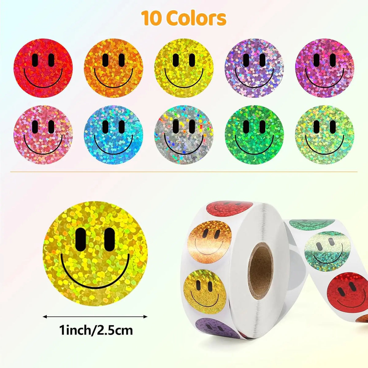500 Pcs Smiley Face Stickers Roll – 1 Inch Rainbow