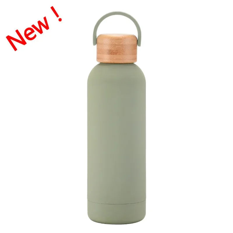 Pea green Color 500 ml Stainless Steel Thermos Bottle With Bamboo Lid