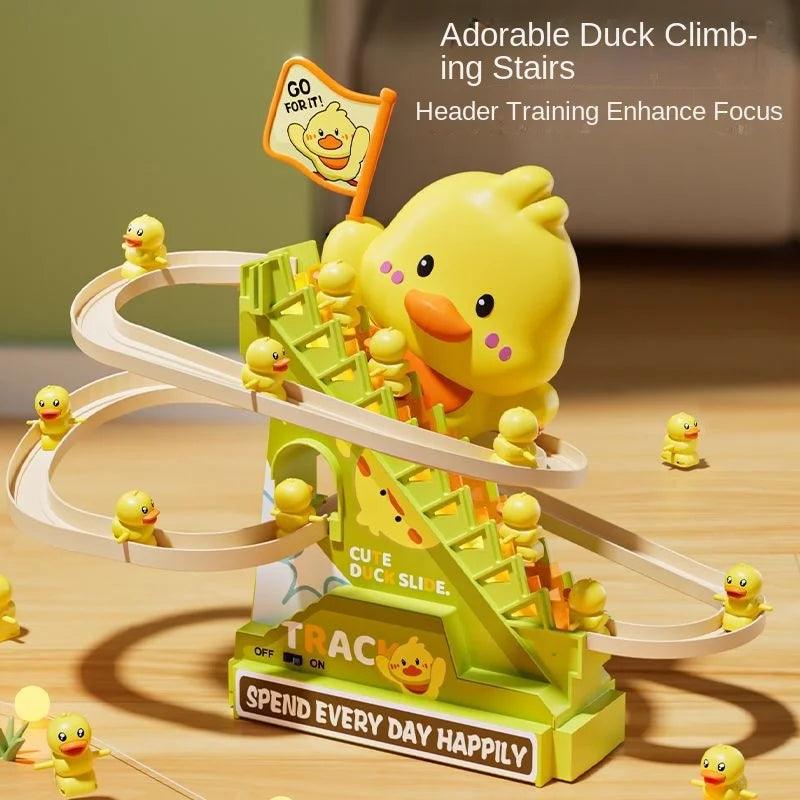 Stair-Climbing Duck Roller Coaster Toy with Lights & Music