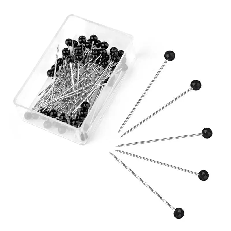 black-50pcs Color Straight Sewing Pins With Colored Glass Heads 32 mm