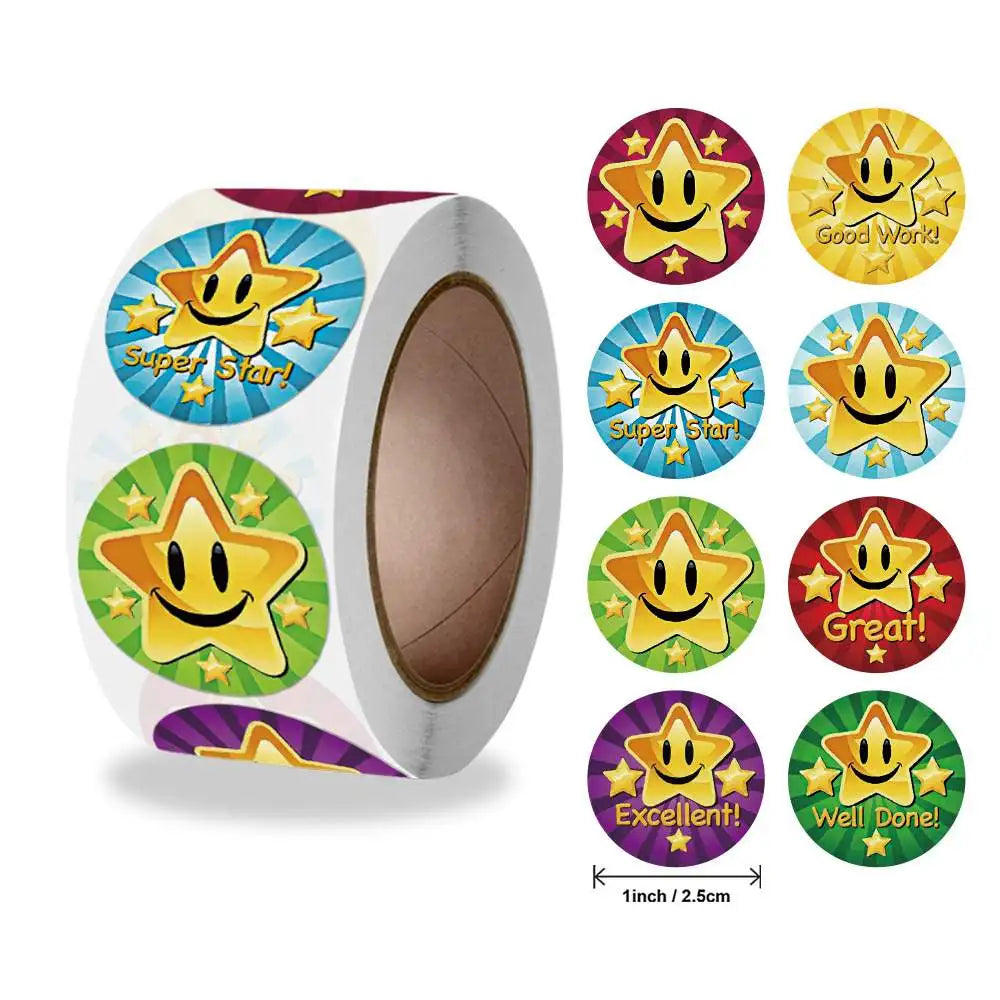 H0379-500pcs Color Star Reward Stickers Roll for Kids and Classroom