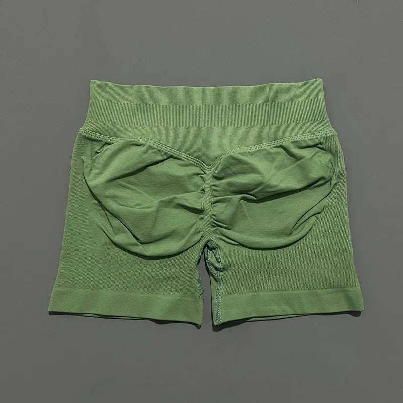 Pistachio Green Color Women’s Seamless Scrunch Butt Yoga Gym Shorts