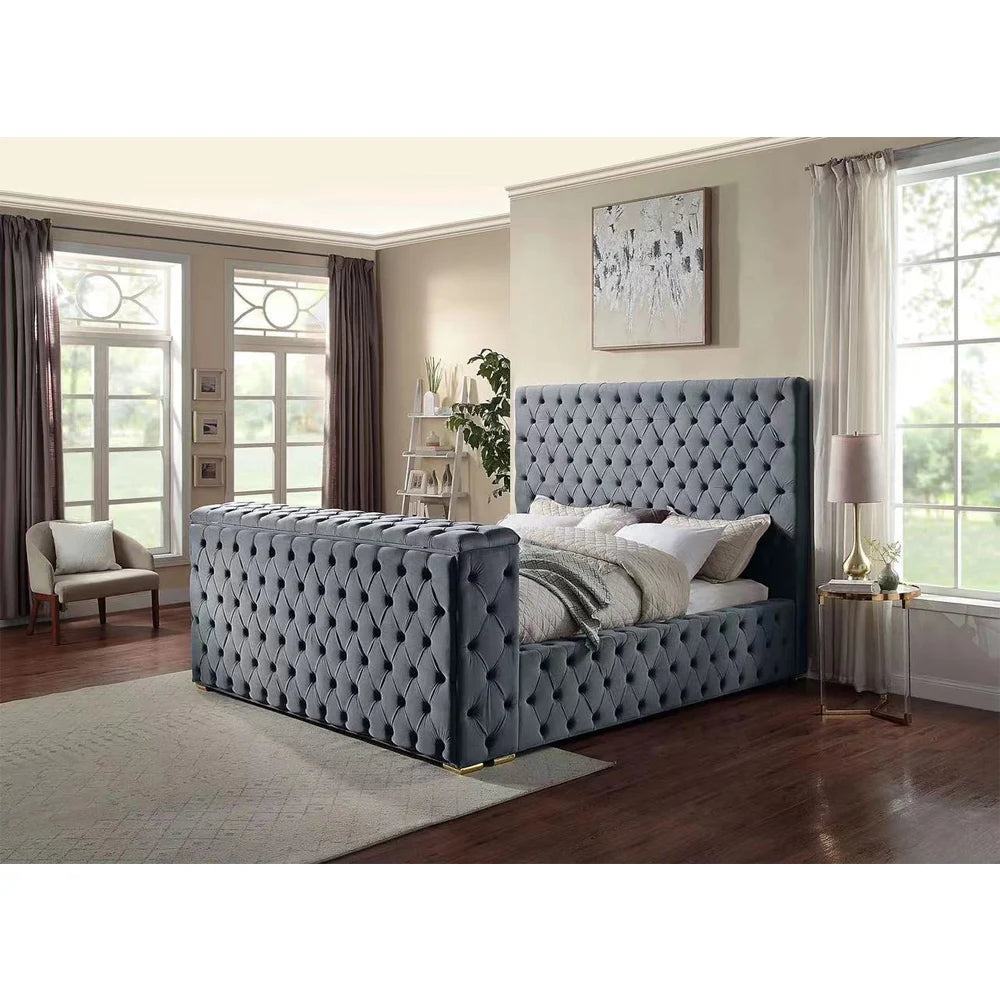 Modern Upholstered Storage Bed With TV Lift And Fireplace