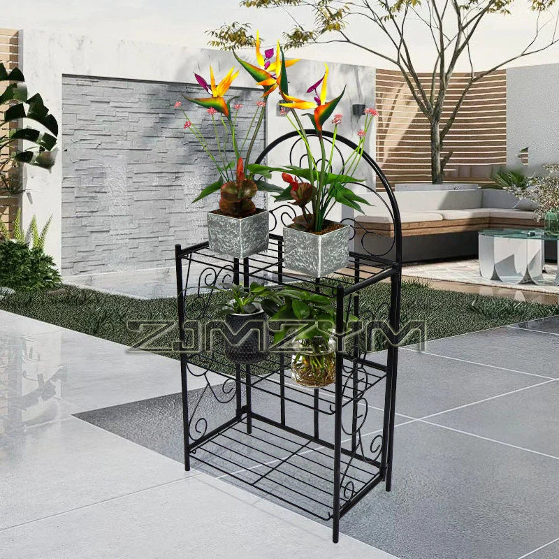 Foldable 3-Tier Metal Plant Stand For Indoor Garden