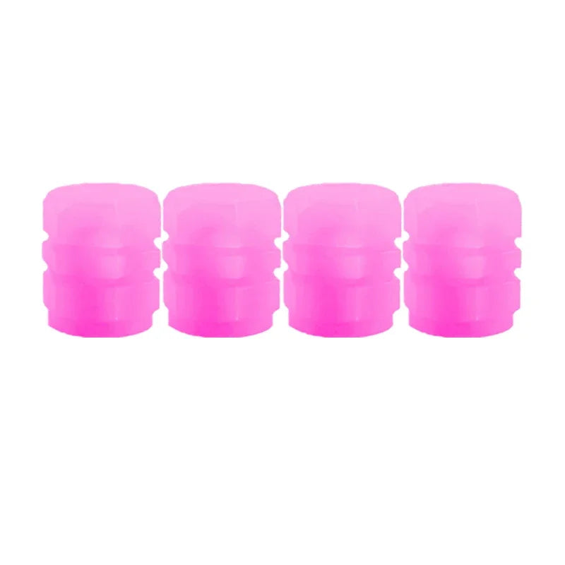 Pink 4pcs Color Luminous Tire Valve Caps For Car & Bike Wheels