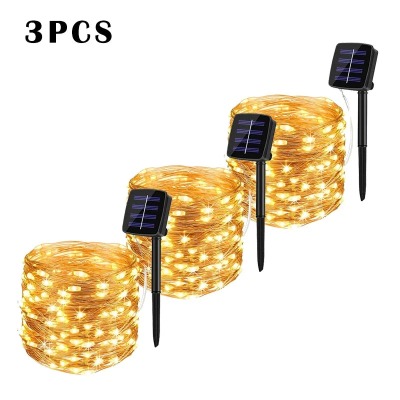 3pcs-warm white Emitting Color Solar LED Fairy String Lights Outdoor – 8 Modes, IP65