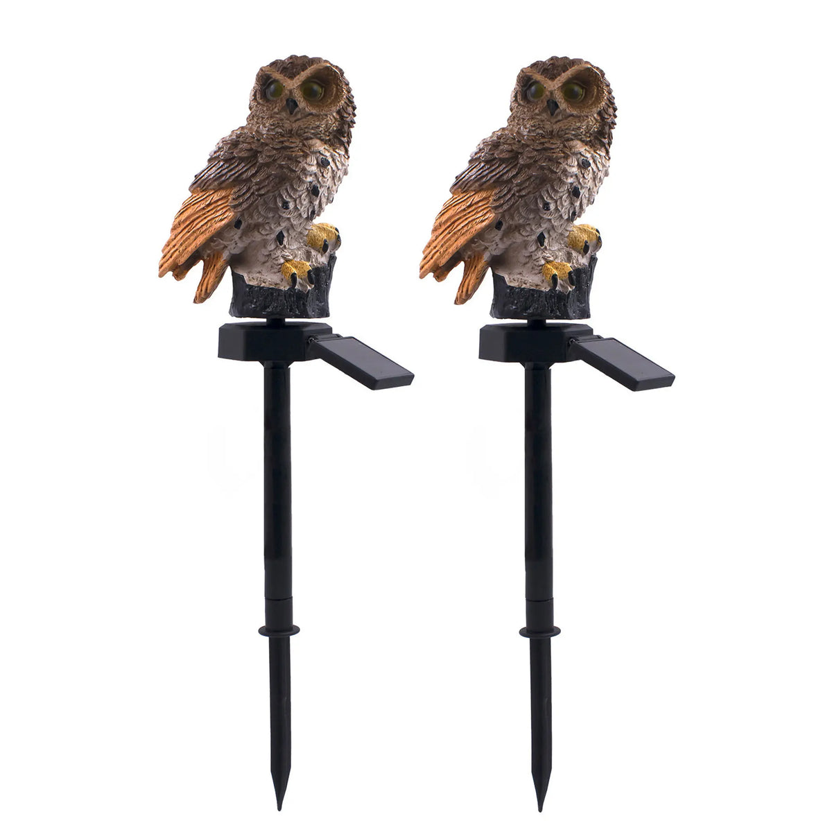 2Pcs Brown Emitting Color Solar Owl Garden Stake Lights – Waterproof Warm LED Decor