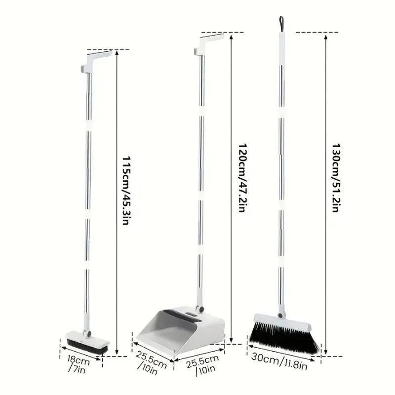 3-in-1 Broom and Dustpan Set with Rotating Head