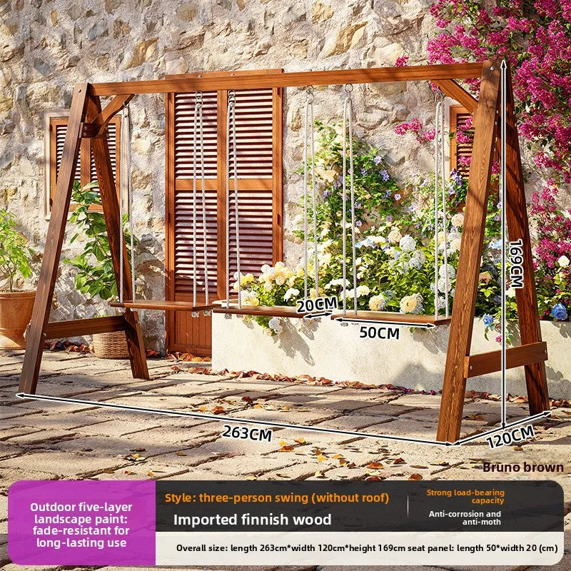 Triple Swing - Unroo Color Outdoor Wooden Hanging Swing Chair For Garden Patio