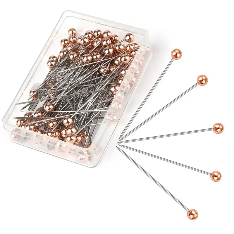 rose gold-100pcs Color Straight Sewing Pins With Colored Glass Heads 32 mm