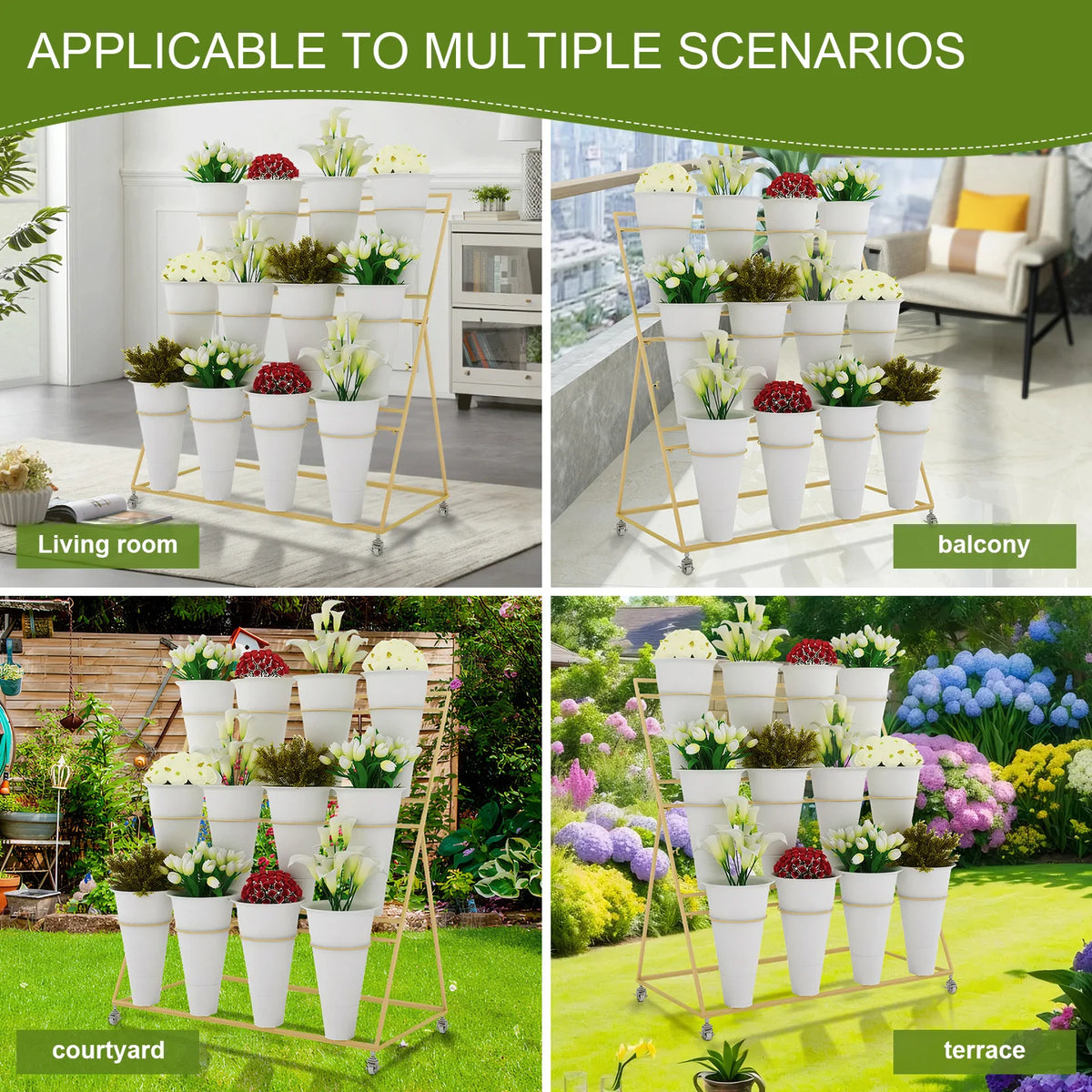3-Tier Metal Flower Display Stand with Wheels