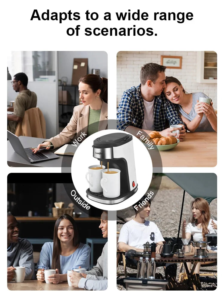 Compact 2-Cup Drip Coffee Maker With Porcelain Mugs