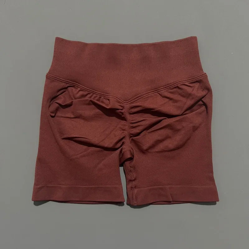 Deep Brown Color Women’s Seamless Scrunch Butt Yoga Gym Shorts