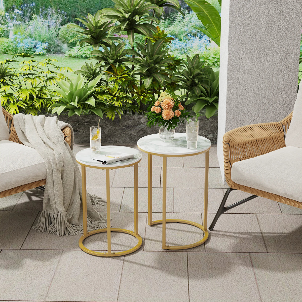 Sintered Stone Nesting Side Tables With Gold Metal Base