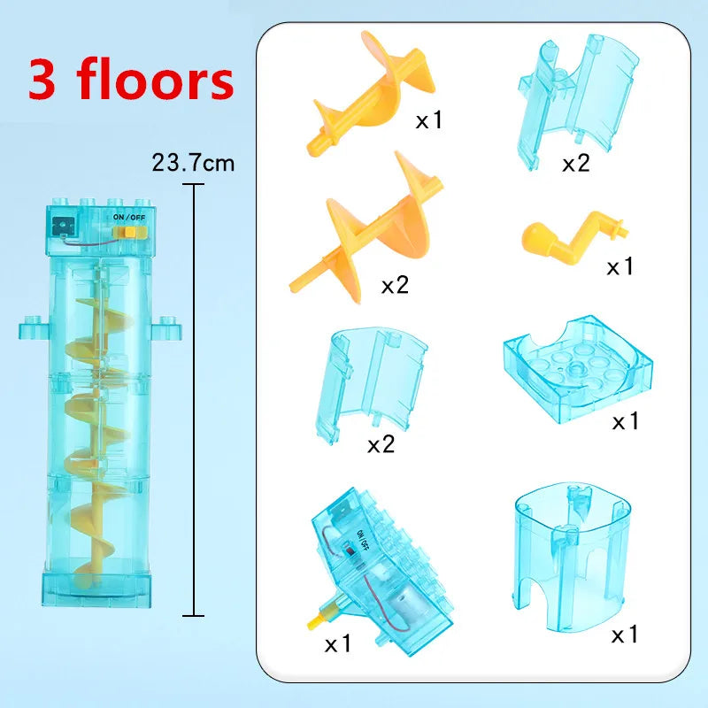 3 floors lift Color Marble Run Building Blocks Set With Spiral Tracks