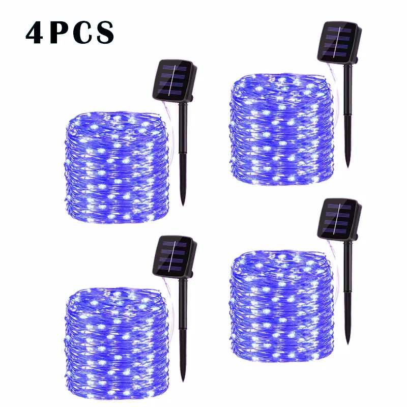 4pcs-blue Emitting Color Solar LED Fairy String Lights Outdoor – 8 Modes, IP65