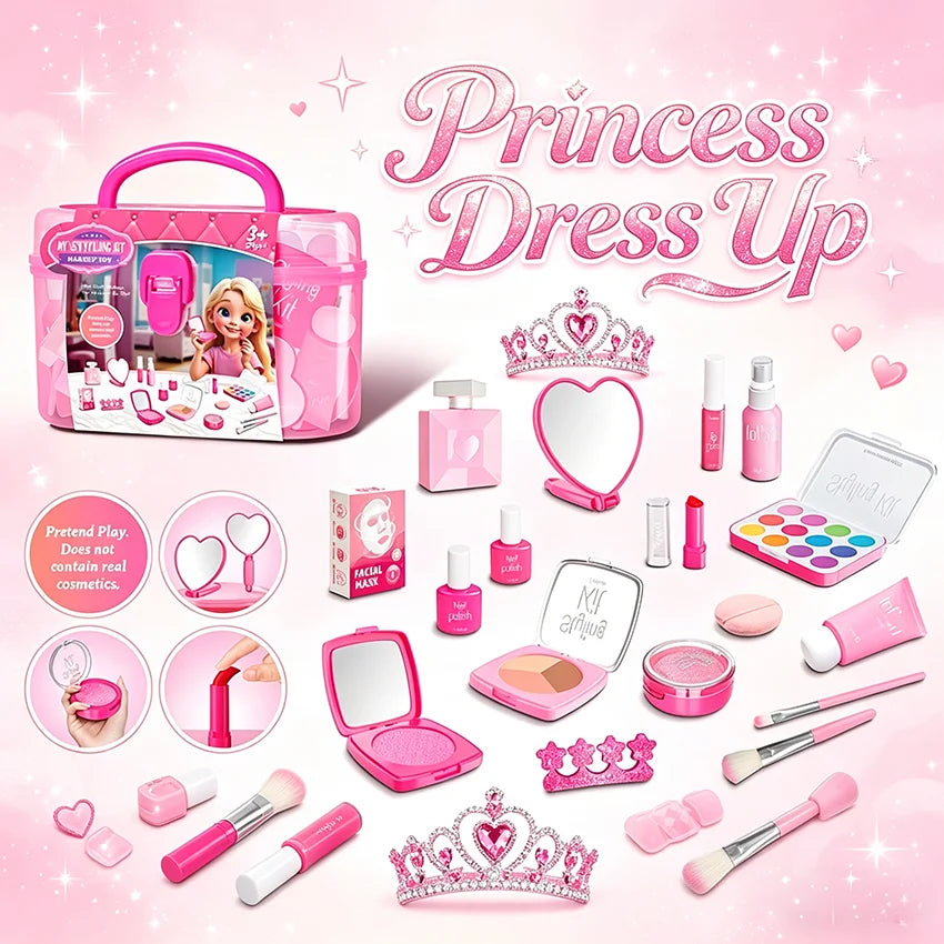 Kids Princess Pretend Makeup Play Set With Faux Manicure