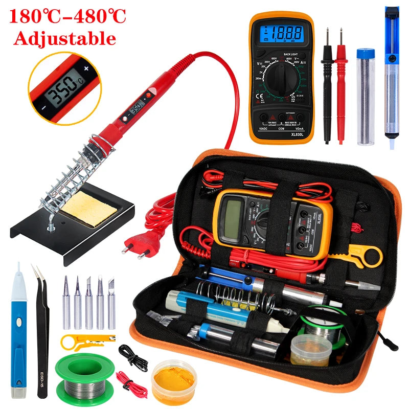 Adjustable Temperature Soldering Iron Kit With Multimeter