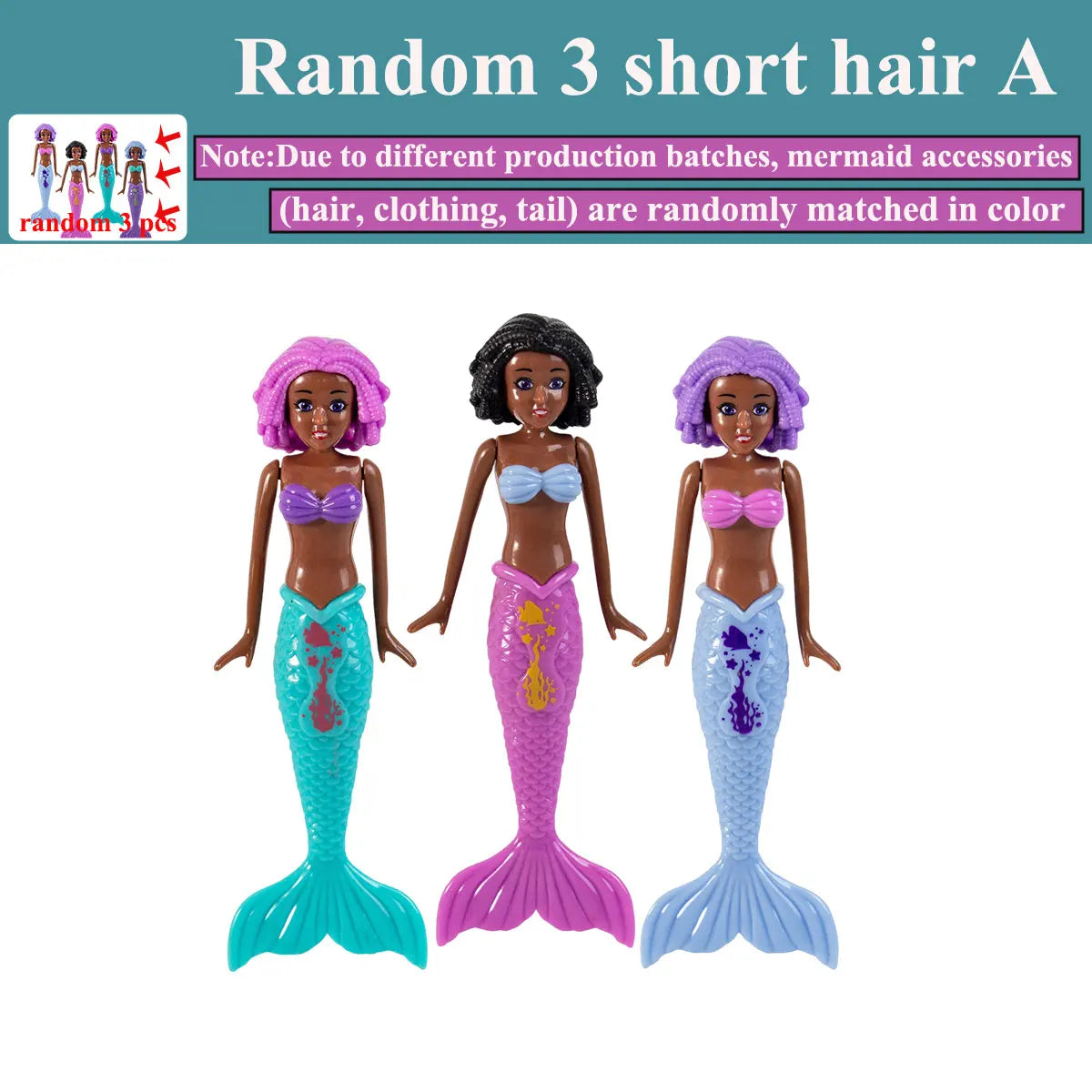 3 short hair H S Color Mermaid Dive Pool Toys Set – Floating Bath Game for Kids