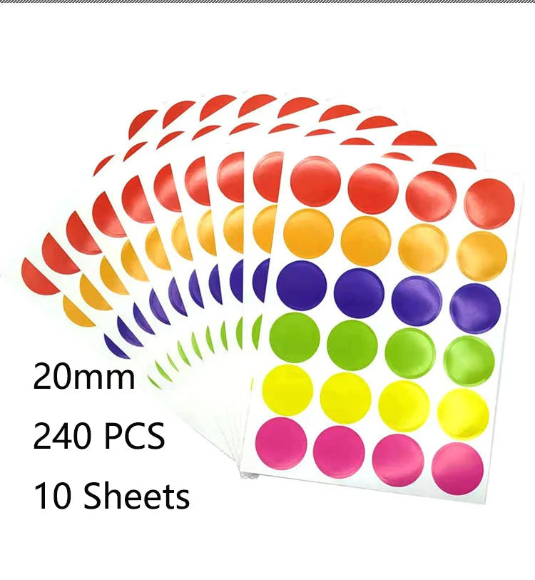 20mm Color Colorful Dot Sticker Sheets For Crafts And Planning