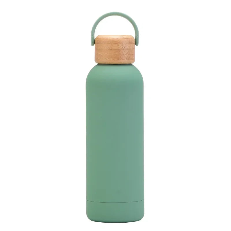 Grayish green Color 500 ml Stainless Steel Thermos Bottle With Bamboo Lid