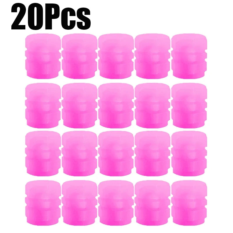 Pink 20pcs Color Luminous Tire Valve Caps For Car & Bike Wheels