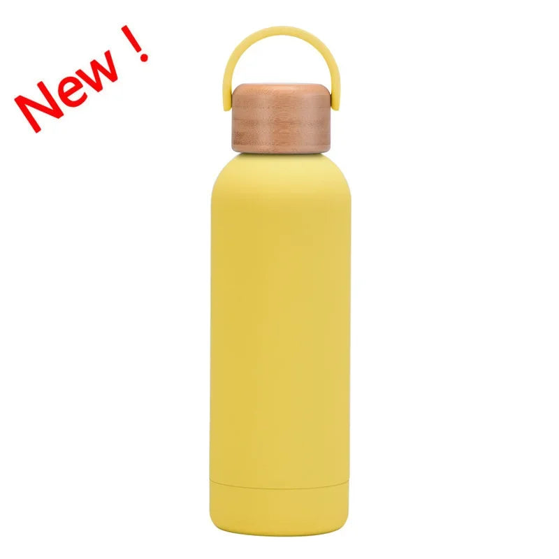 Lemon yellow Color 500 ml Stainless Steel Thermos Bottle With Bamboo Lid