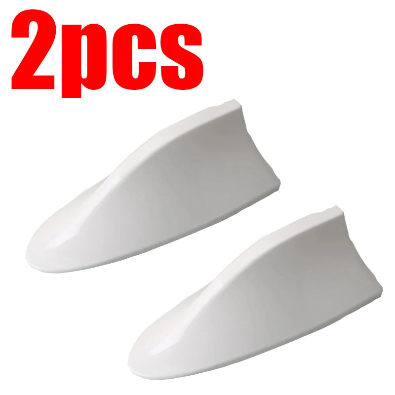 White 2pcs Style Shark Fin Car Radio Antenna – FM/AM Signal & Stylish Cover