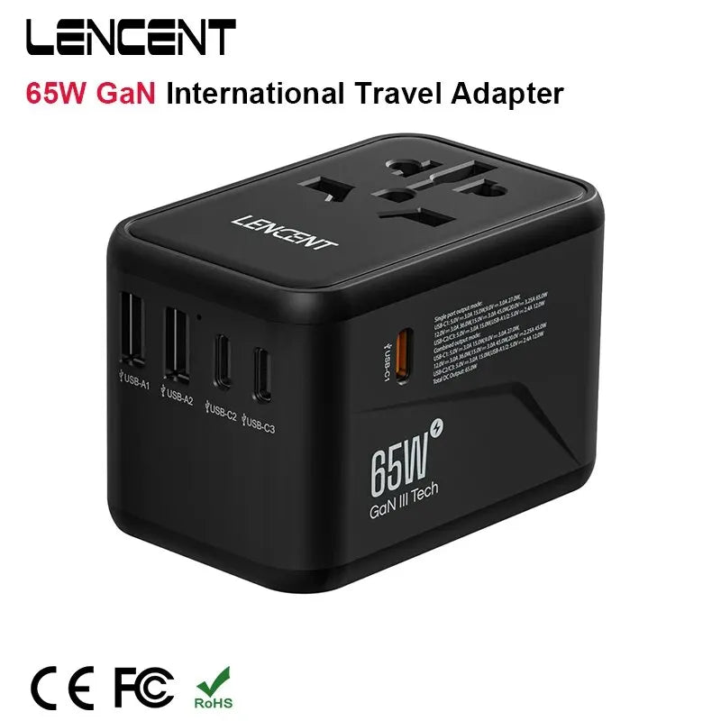 65W GaN International Travel Adapter with USB-C Fast Charge