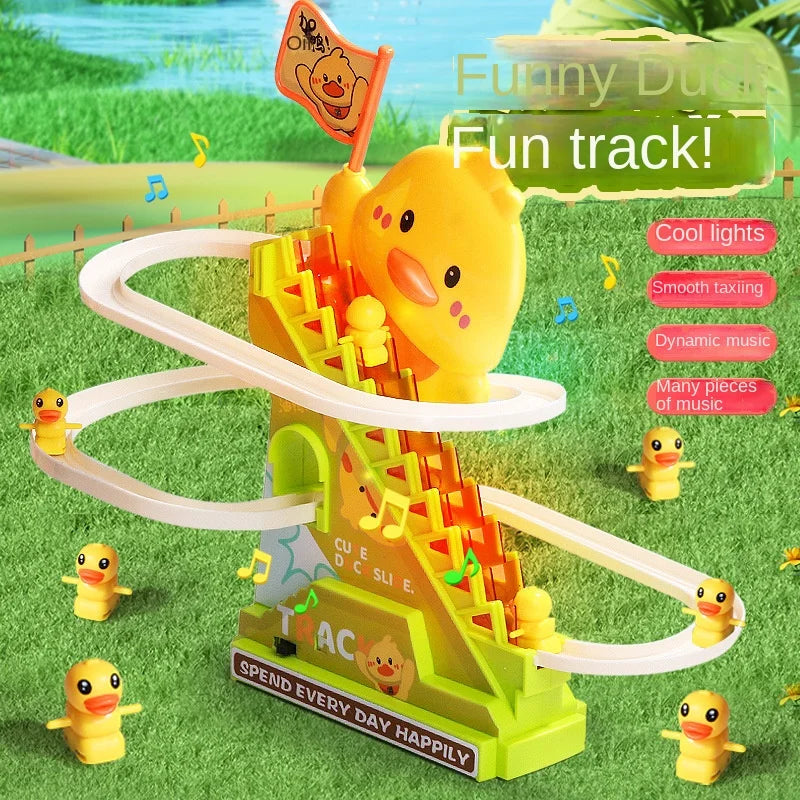 Stair-Climbing Duck Roller Coaster Toy with Lights & Music