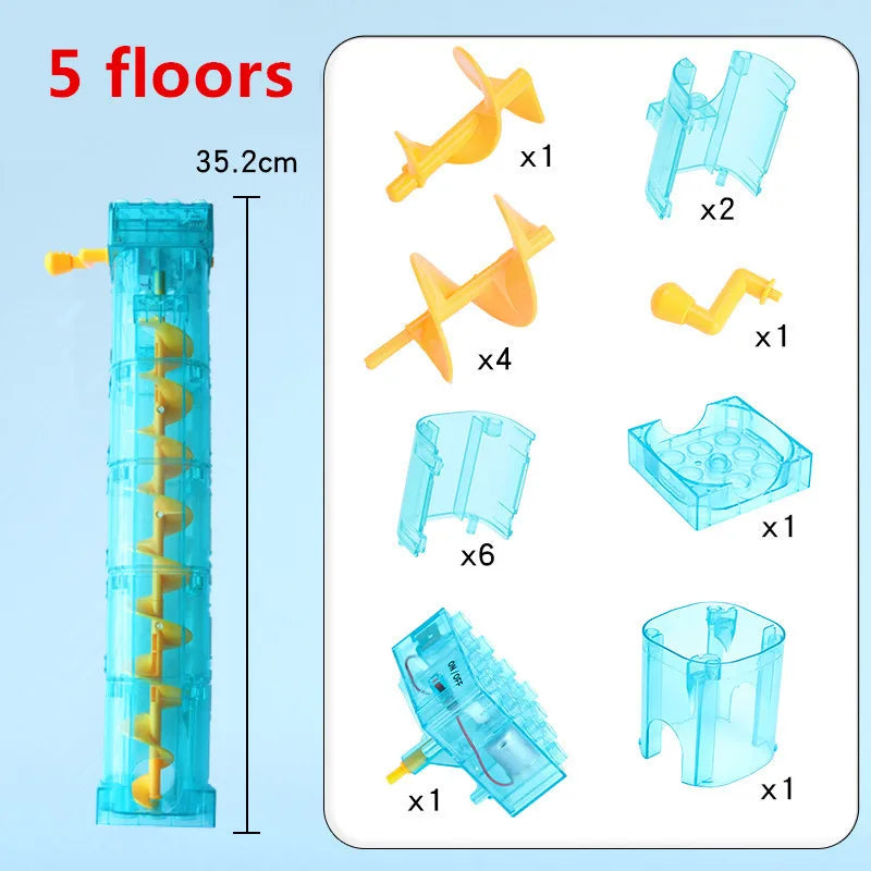 5 floors lift Color Marble Run Building Blocks Set With Spiral Tracks