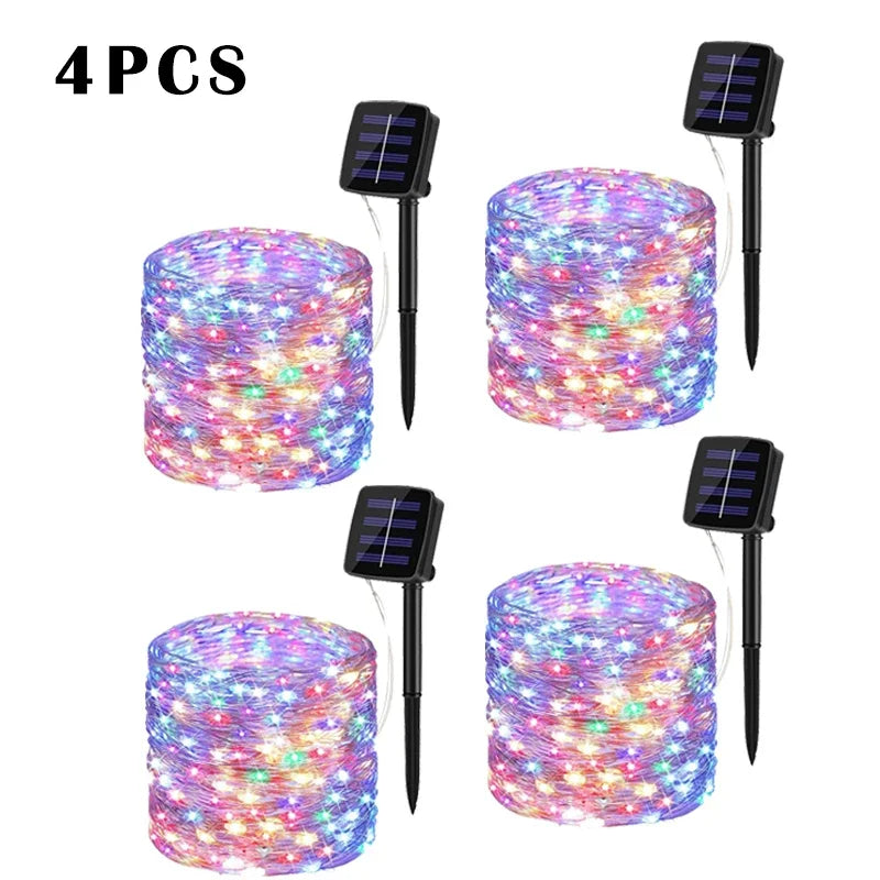 4pcs-multicolour Emitting Color Solar LED Fairy String Lights Outdoor – 8 Modes, IP65