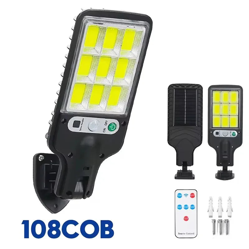 108COB 1PC Emitting Color Solar Motion Sensor Wall Light – 3 Modes, Wide Angle