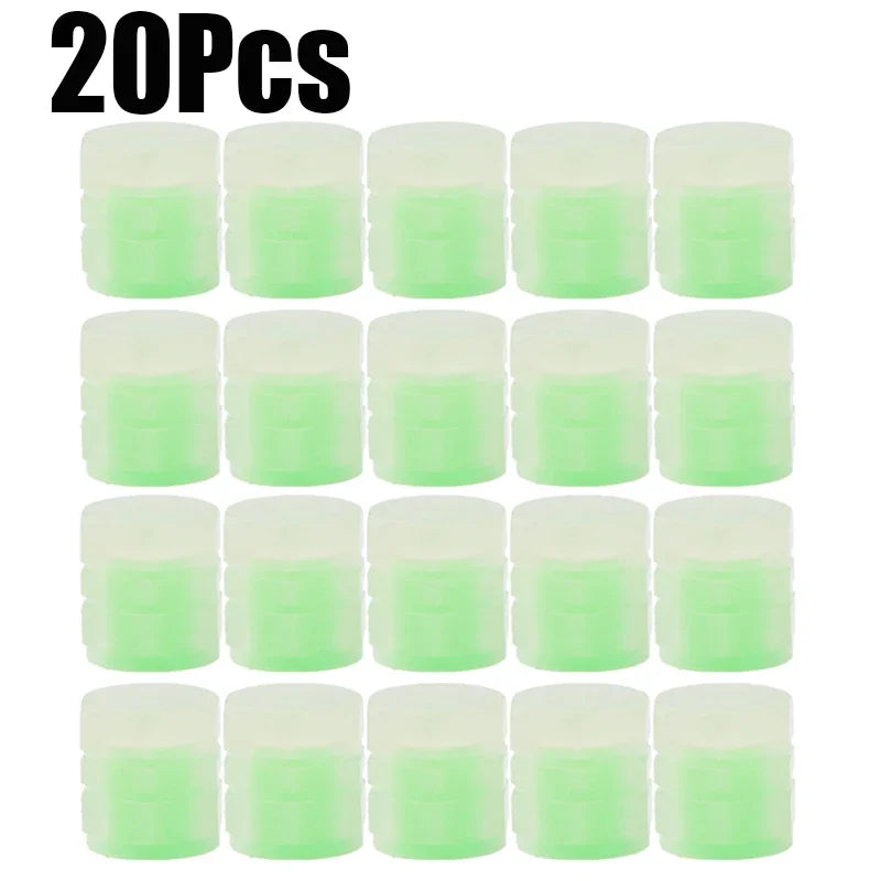 Green 20pcs Color Luminous Tire Valve Caps For Car & Bike Wheels