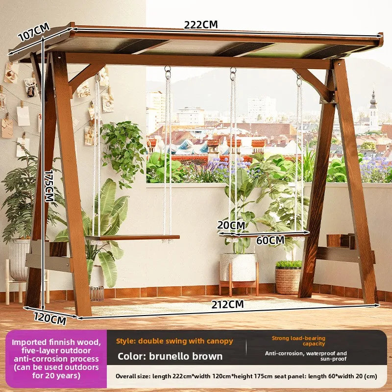 Double Swing - Roof Color Outdoor Wooden Hanging Swing Chair For Garden Patio