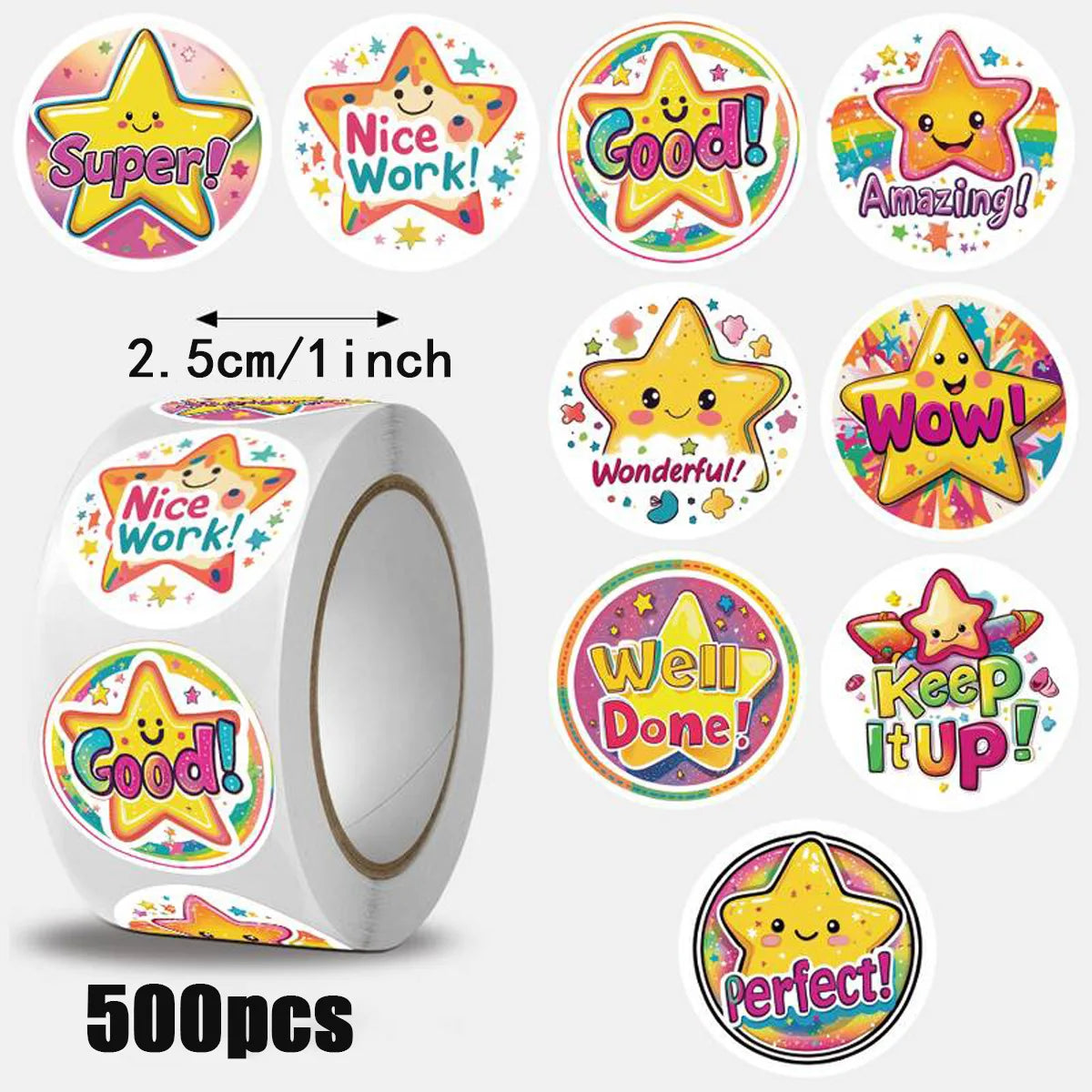 Star Reward Stickers Roll for Kids and Classroom