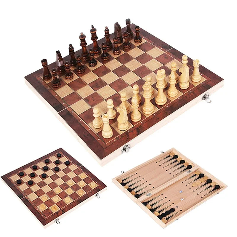 3-in-1 Travel Board Game Set With Chess, Checkers & Dice