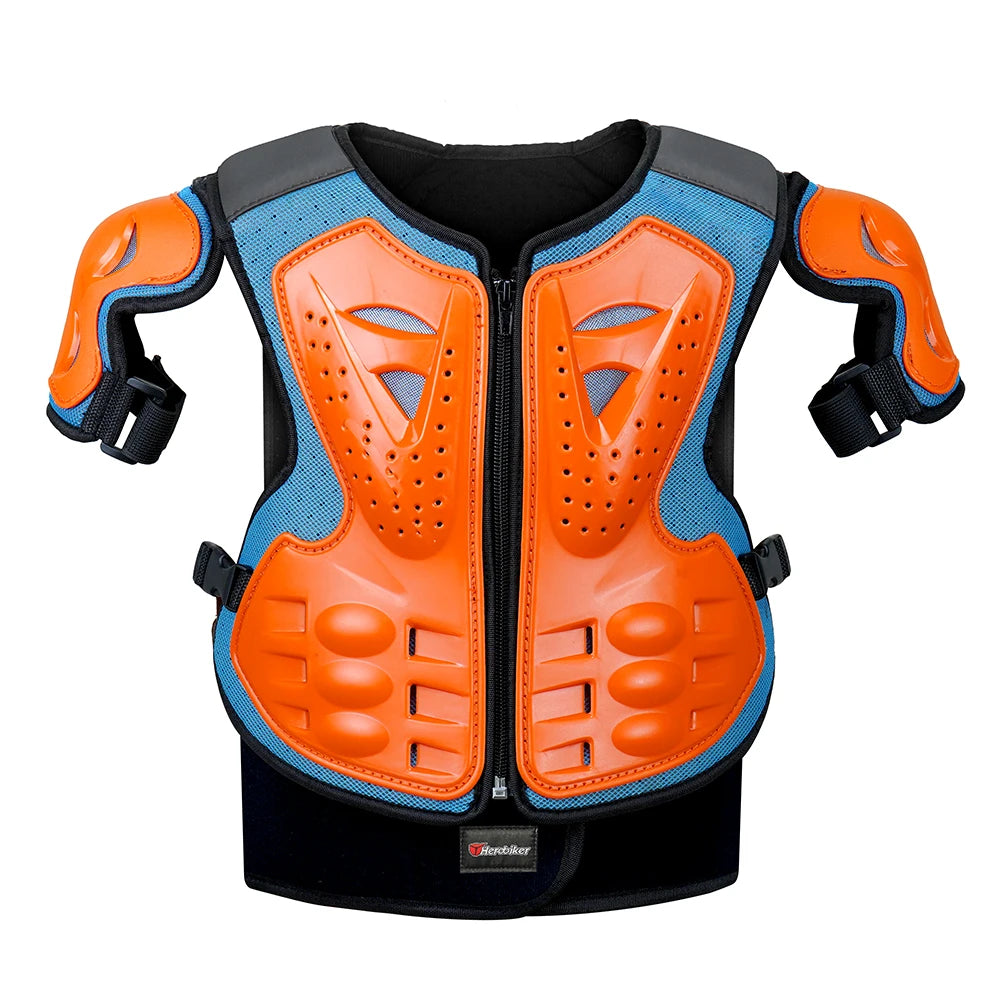 MC1018 Armor-OR-BU Color Kids Motorcycle Body Armor Set With Elbow And Knee Pads