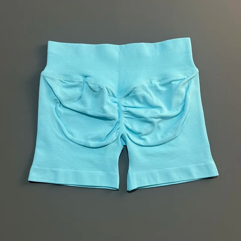Light Blue Color Women’s Seamless Scrunch Butt Yoga Gym Shorts