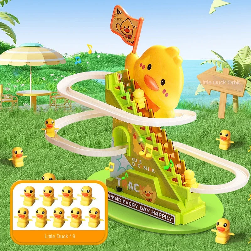 9 ducks Color Stair-Climbing Duck Roller Coaster Toy with Lights & Music