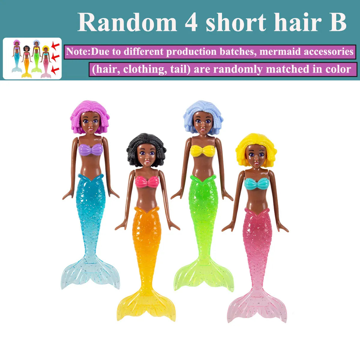 4 short hair H T Color Mermaid Dive Pool Toys Set – Floating Bath Game for Kids