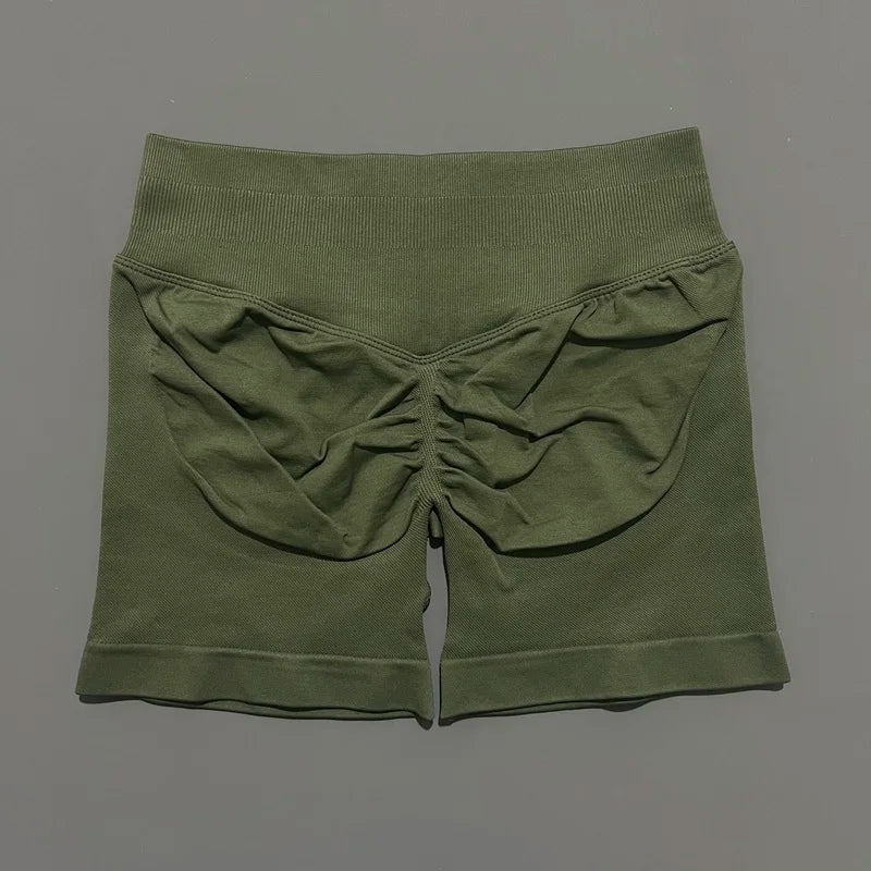 Olive Green Color Women’s Seamless Scrunch Butt Yoga Gym Shorts
