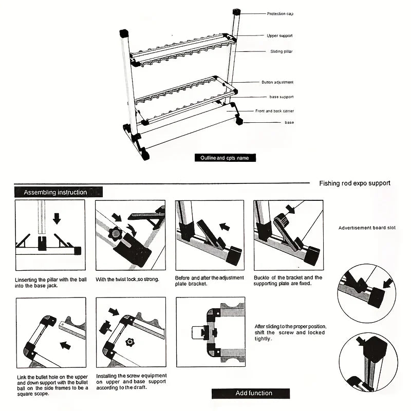 Aluminum Alloy Fishing Rod Rack Stand Storage Organizer