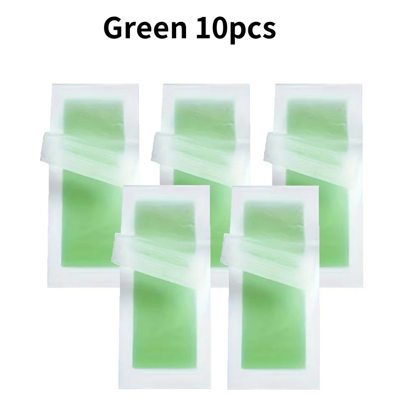 green 10pcs Color Cold Wax Strips For Hair Removal – Face, Body & Legs