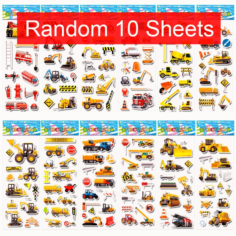 PPT-10PCS-XGC Color Kids Puffy Sticker Packs Set – Cartoon Vehicles & More